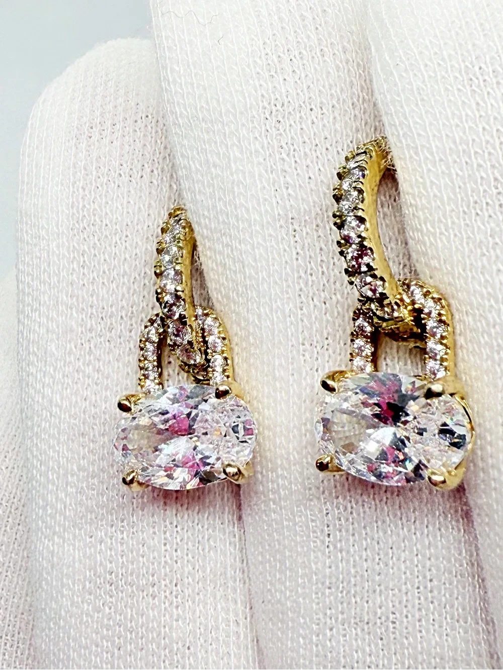Stunning Gold-Tone Cubic Zirconia Drop Huggie Earrings!